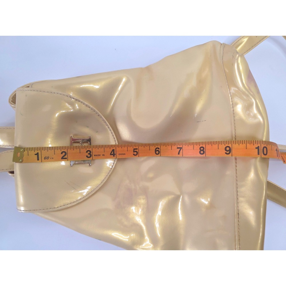 VTG Escada Acte 2 Yellow Gold Patent Leather Mini Backpack Gold EE Logo FLAWED - Picture 10 of 10